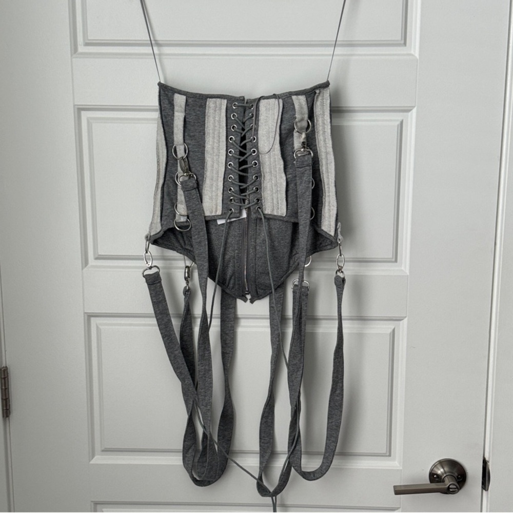 Gray and White Striped Corset Top